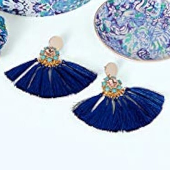 Lilly Pulitzer - NWOT - Wave After Wave Earrings - Navy Turquoise Gold - Picture 1 of 3